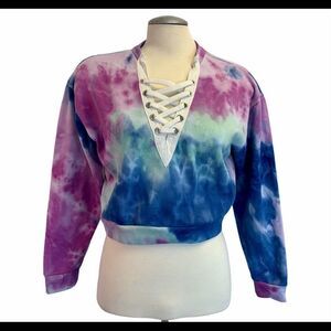 Tie-dye crisscross chest drawstring sweater size S